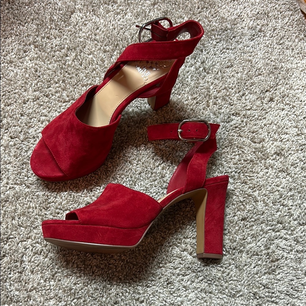 Vince Camuto Red Suede Block Heels